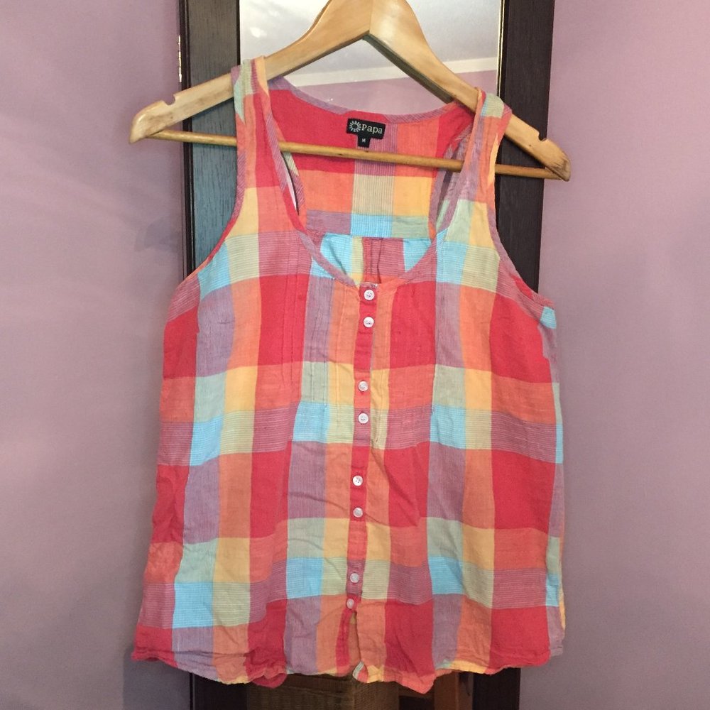 Papa Front Button Blouse with Pintucked Bodice